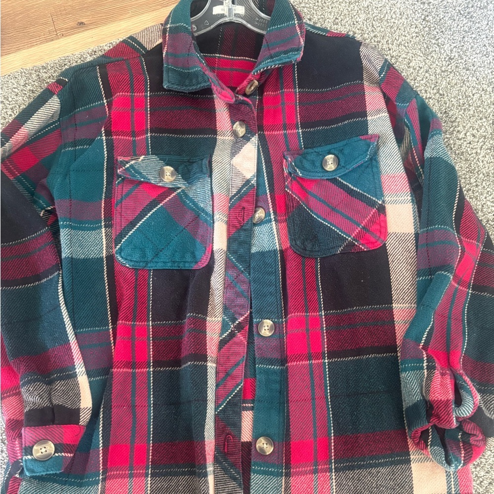 Maurices Plaid Button Down Shirt - Red, Green, Black